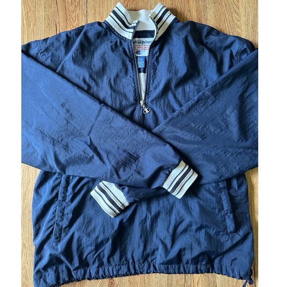 Champion Vtg Blue Quarter Zip Nylon Windbreaker Size Medium - Picture 1 of 8